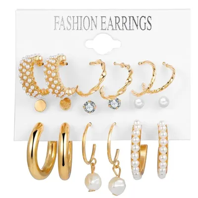 9 Pair Pearl Earring Set ( 1 set)