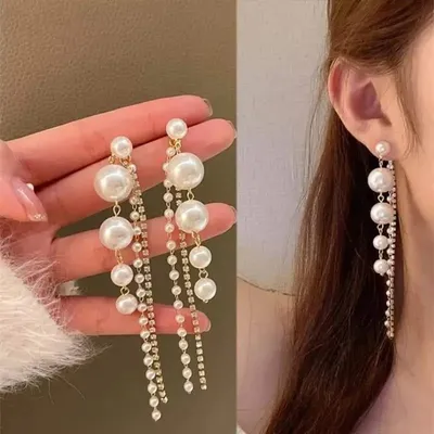 Pearl Long Tassel Earrings