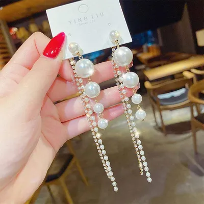 Pearl Long Tassel Earrings