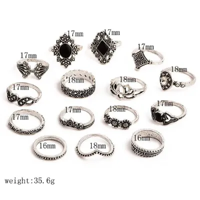Black Finger Ring Set ( 15 Pcs )
