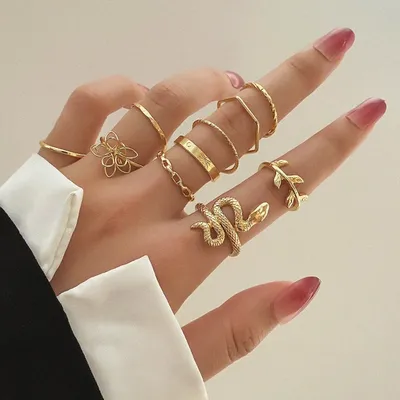Flower Leaves Snake Finger Ring Set ( 10 Pcs )