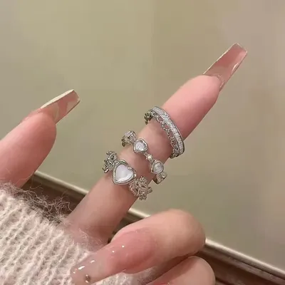 Heart Bow Rhinestone Rings Set ( 3 Pcs )