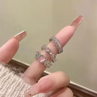 Heart Bow Rhinestone Rings Set ( 3 Pcs )