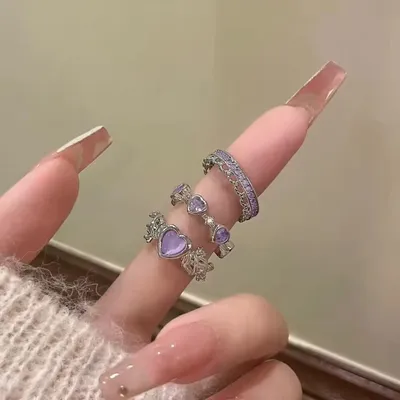 Heart Bow Rhinestone Rings Set ( 3 Pcs )