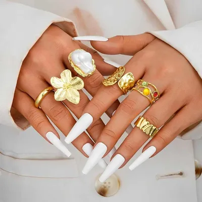 Flower Crystal Imitation Pearl Open Rings Set ( 6 Pcs )