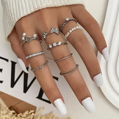 9 Pc Pearl Butterfly Finger Ring ( 1 Set)