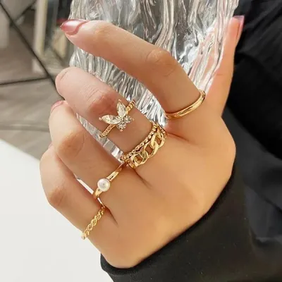 Small Butterfly Finger Ring Set  (5 Pcs )
