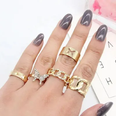  Chain Finger Ring Set ( 5 Pcs )