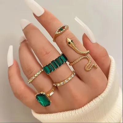 Gold Plated Snake Shape Zircon Finger Ring for Women ( 6 pc )