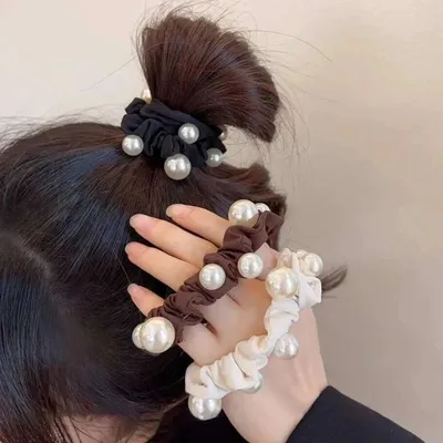 Faux Pearl Mesh Hair Scrunchie ( 3 Pcs )