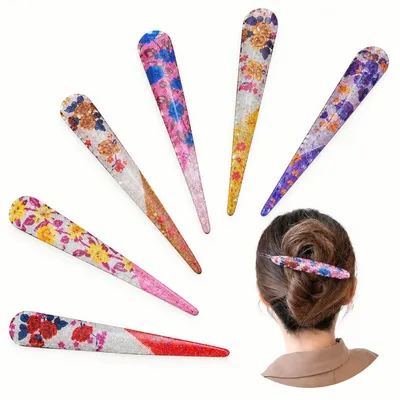 Acrylic Floral Printed Duckbill Hair Clips ( 2 Pcs )