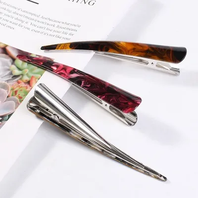 Acrylic Floral Printed Duckbill Hair Clips ( 2 Pcs )