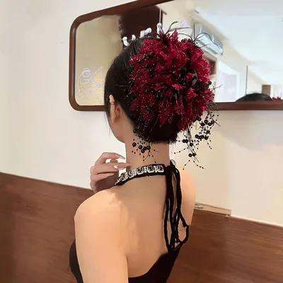 Flower Tassel Peony Sequin Hair Clip