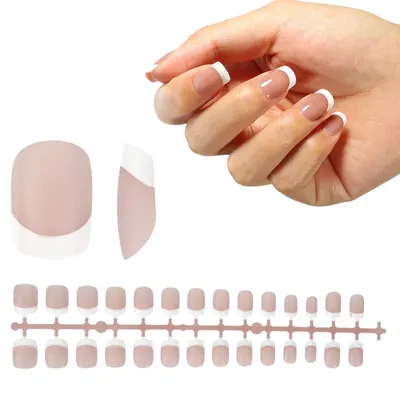 Square-Nude French Nails 30 Pcs 