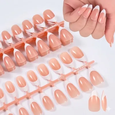 Short Almond Classic French Nails ( 30 Pcs )