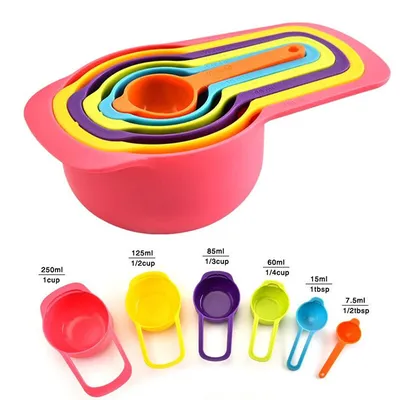 Plastic Measuring Cups and Spoons Set (6 Pcs)