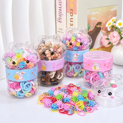 Bear Shaped Hair clip & Rubber Jar Set