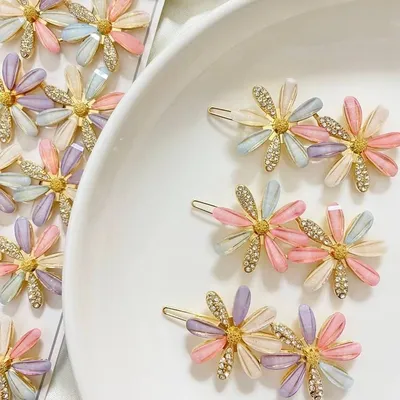 Double Daisy Rhinestone Flower Hairclip (1 Pc)