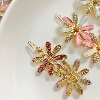 Double Daisy Rhinestone Flower Hairclip (1 Pc)