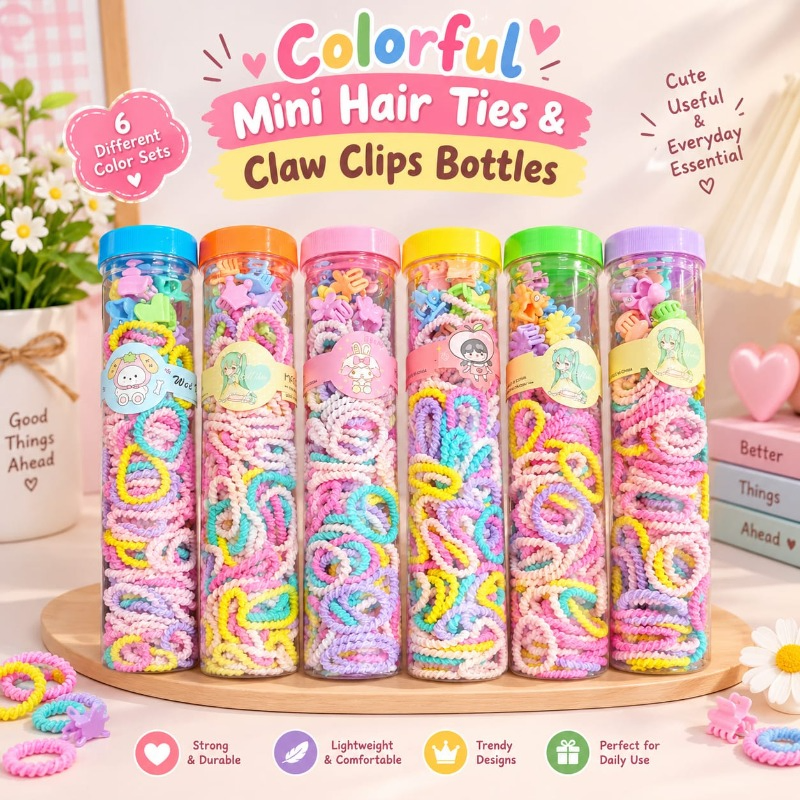 Coloring Mini Hair Ties & Claw Clips Bottle ( 1 Pc )