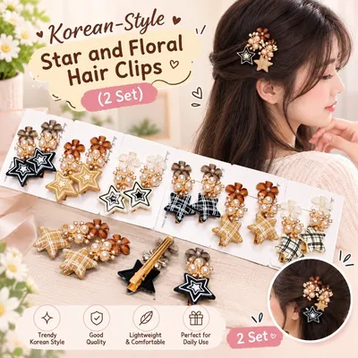 Star and Floral Hair Clips Korean Style  ( 2 Set )