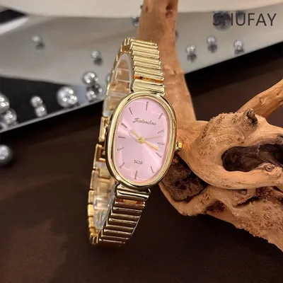 Small Dial Oval Bamboo Strap Wrist Watch