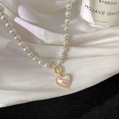 Elegant Pearl Heart  Pendent Necklace 