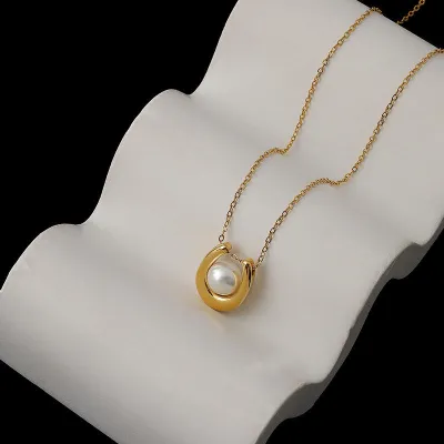 Stainless Steel U Shape Pearl Necklace   