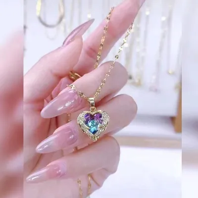 Crystal Ocean Heart Pendant Necklace