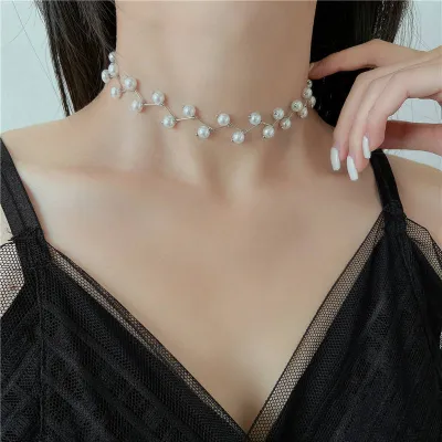  Pearl Collarbone Chain Choker Necklace 