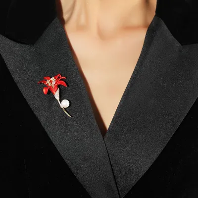 Red Lily Rose Brooch/ Hijab Safety Pin