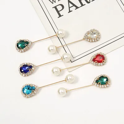 Colorful Rhinestone Pearl Scarf Brooch Pin(3 pc)