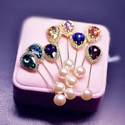 Colorful Rhinestone Pearl Scarf Brooch Pin(3 pc)