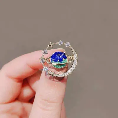  Planet Rhinestone Moon Brooches Pin
