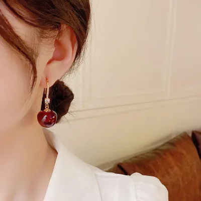 Crystal Red Cherry Drop Earring