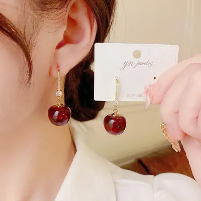 Crystal Red Cherry Drop Earring
