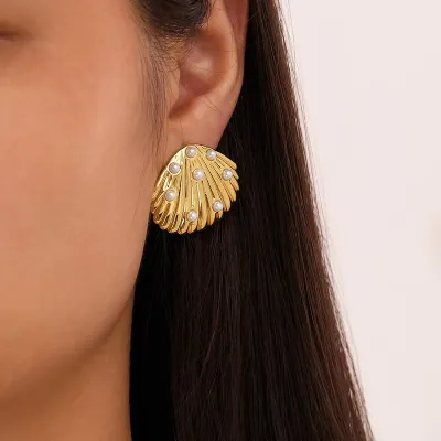 Creative Stainless Steel Shell Pearl Stud Earring