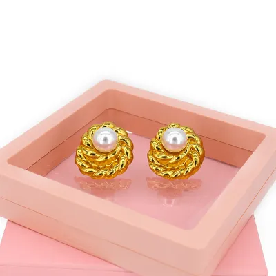 Retro Round Twist Pearl Earring