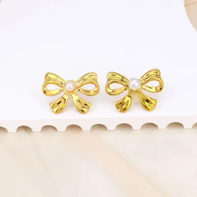 Elegant Bow Pearl Stud Earring