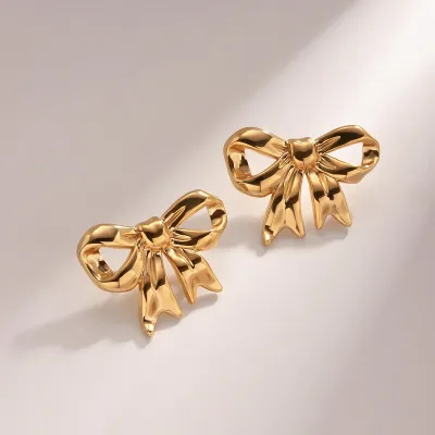 Gold Plated Stainless Steel Bow Stud Earring