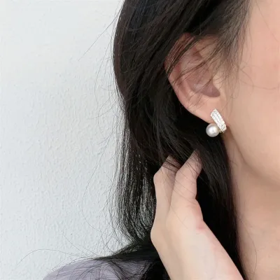 Elegant Luxury Zircon Pearl Leaf Stud Earring
