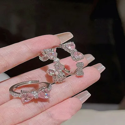 Adjustable Crystal Irregular Heart Ring (3 pc)