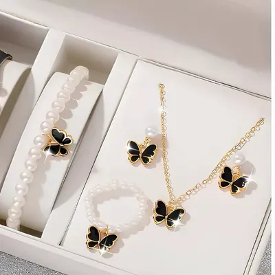Elegant Sweet Butterfly-Pearl Jewelry Set
