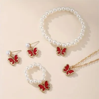 Elegant Sweet Butterfly-Pearl Jewelry Set