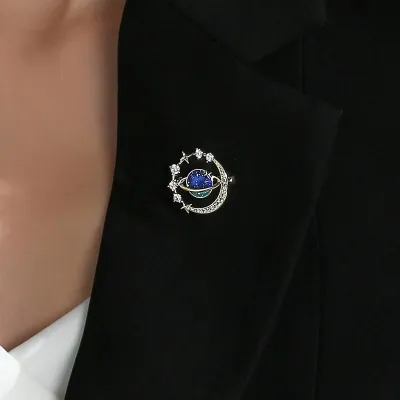Shiny Blue Earth Planet Brooch Pin