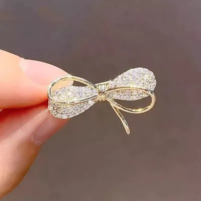 Rhinestone Button Bow Brooch