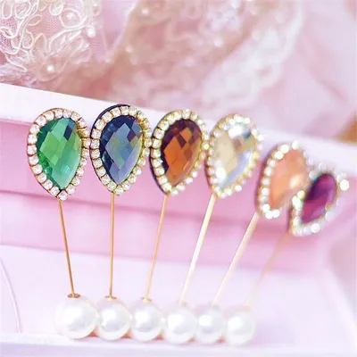 Colorful Rhinestone Pearl Brooch Hijab Pin (3 pcs)
