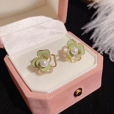 Camellia Flower Pearl Earrings for Women