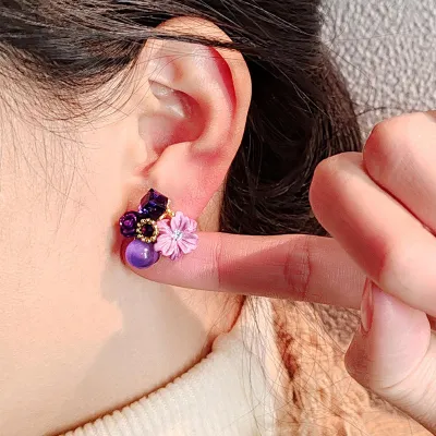 Elegant Purple Flower Stud Earrings