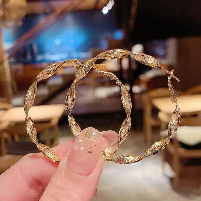 Golden Round Shape Big Earring (1 pair) 